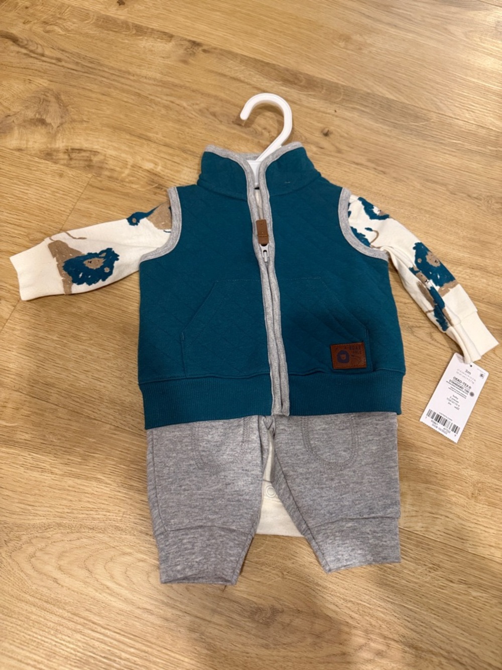 Carter's Teal Quilted Vest Romper with Gray Pants